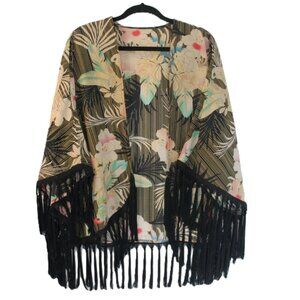 Tropical Print Fringe Cape